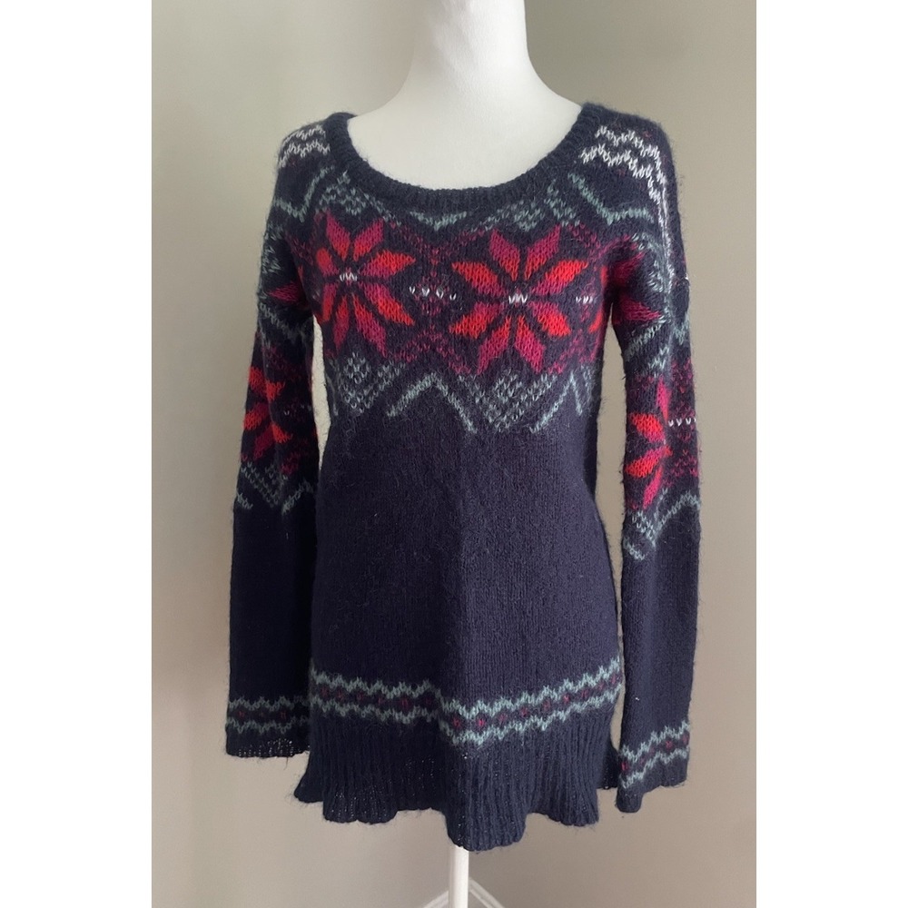 American Eagle Women M Sweater Mohair Wool Tunic Nordic Long Skinny Fairisle Y2K